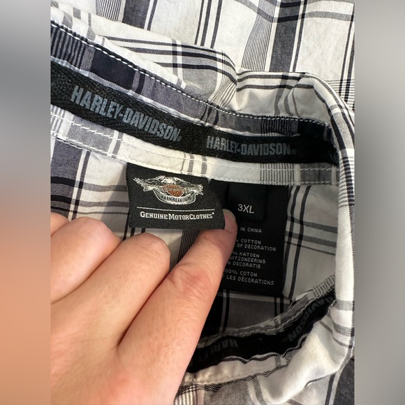 HARLEY-DAVIDSON Skull Shield Plaid Button Down Shirt Black White Gray Graphic - Picture 10 of 16